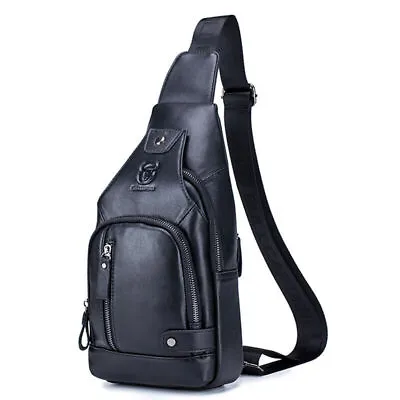 Men's Sling Backpack Genuine Leather Chest Bag Crossbody Bag Shoulder Bag New S • $34.99