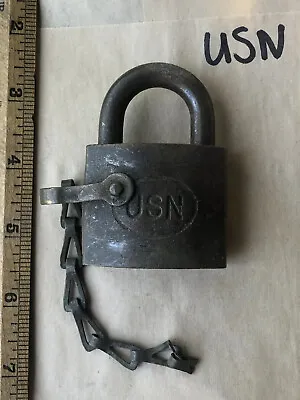 USN Navy Padlock Made By Corbin W/Chain Heavy Solid Brass 12 Oz Lock Great Logo • $30