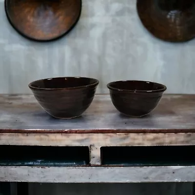 Vintage Marcrest Daisy Dot Stoneware Brown Mixing Serving Bowls Oven Proof 2 USA • $27.95