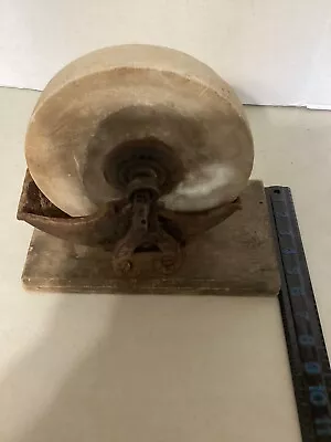 Vintage 7  Wet Stone W/ Arbor Shaft - Grinder Sharpener Cast Iron Mount On Wood • $19.99