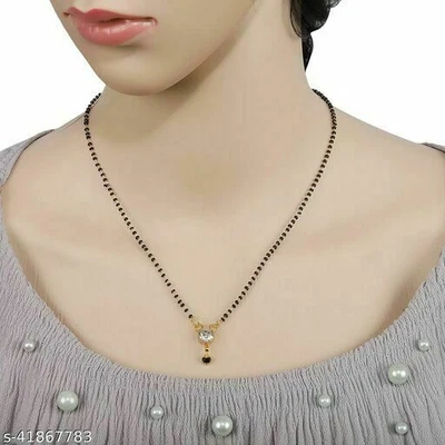 $26.38 • Buy Mangalsutra Women Indian Gold Jewelry Cubic Zircon Plated Chain Gift Black Bead