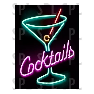 Cocktails Neon Print Metal SIGN RETRO Kitchen GARAGE BAR PUB MAN CAVE • £3.95