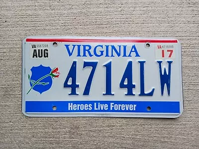 2017 Virginia HEROES LIVE FOREVER License Plate 4714LW • $24.99