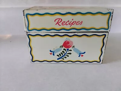 Vintage Metal Recipes Tin Box Floral Tulip Hearts Made USA Ohio Art Co. • $5.99