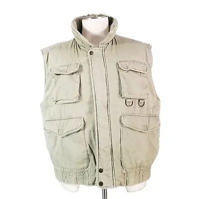 Brigg's Cargo Vest Men's Large Khaki Green Cotton Flannel Lined Thermal Outdoor • $30.01