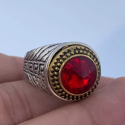 Ancient Solid Silver Antique Ring Viking With Red Stone Amazing Artifact • $0.99