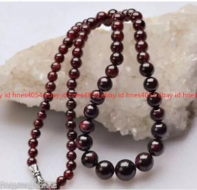 Natural Genuine 5-11mm Garnet Round Brazil Dark Red Gems Beads Necklaces 18  AA • $11.39
