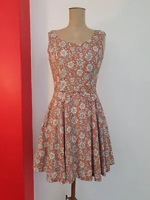 Princess Highway Dress 8 Vintage Orange Floral Bow In Waist 50s Infused • $39