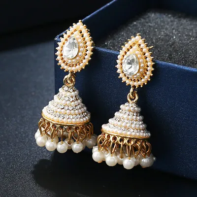 Retro Indian Pearl Pendant Jhumka Drop Ear Stud Earrings Wedding Dangle Jewelry • $3.84