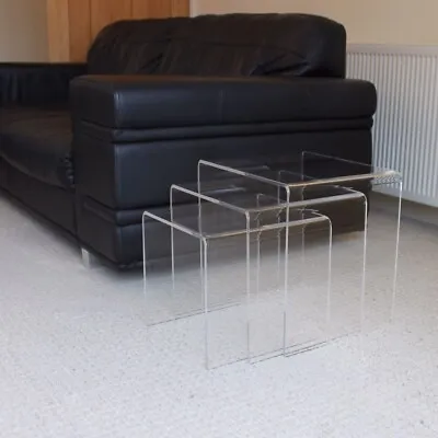 Clear Acrylic Plastic Nest Of Tables Easy Clean Living Room Tables Minimalist • £102