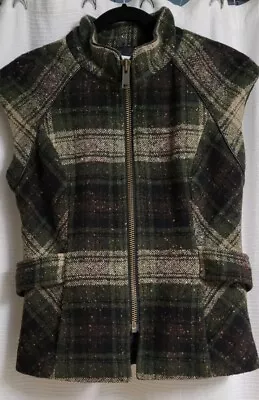 Cabi Green Tweed Plaid Wool Blend  Belted Sleeveless Vest - Size Medium (F) • $27.50