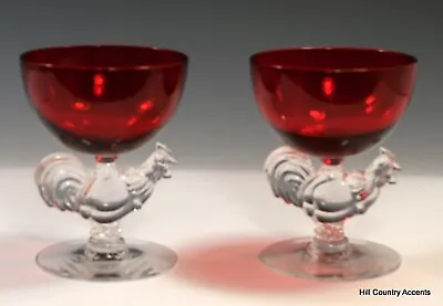 MORGANTOWN CHANTICLEER ROOSTERS - 1930's- TWO RUBY RED CHAMPAGNE SHERBETS - MINT • $49