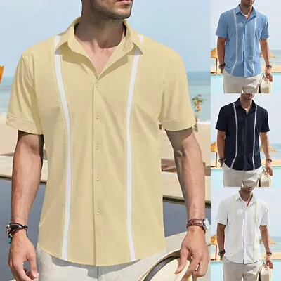 £7.99 • Buy Mens Short Sleeve Button-Up Casual Cuban Guayabera Beach Wedding Dress Shirt*UK