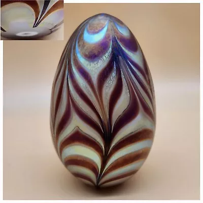 Vintage Vandermark Signed 1982 Iridescent Swirl Egg Shape Metallic Paperweight • $119.95