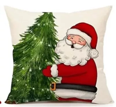 Santa Claus Tree Whimsical Christmas Linen Throw Pillow Cover Holiday Home Decor • $13.08