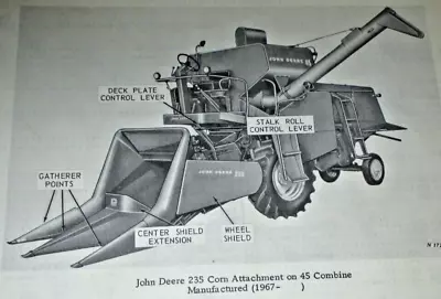 John Deere 235 Corn Attachment Head Parts Catalog Manual Book 2/68 JD ORIGINAL! • $15.99