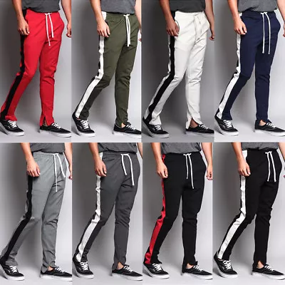 Men's Premium Ankle Zip Stretch Slim Fit  Workout Techno Track Pants  TR526-G15B • $22.95