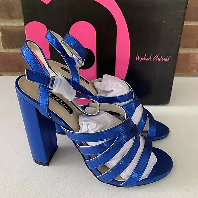 Michael Antonio Jayla Blue Metalic Block Heel Sandals Women’s Size US 7 M New • $21.45