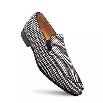 NEW Mezlan Casual Dress Shoes Summer Almeria Woven Leather Loafer Black White • $425