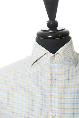 Hugo Boss Yellow Check Sharp Fit Seabert Shirt 20395 • $32.71