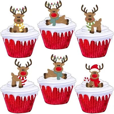 Christmas Reindeer Stand Up Fairy Cup Cake Toppers Edible Party Decorations • £2.38