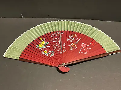Vintage Hand Painted Wood And Fabric Hand Fan 15  • $12