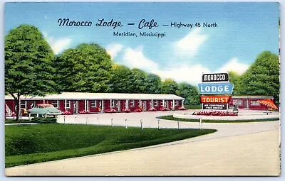 Postcard MS Meridian Mississippi Morocco Lodge Cafe Motel Hwy 45 Linen #2 A97 • $5.99