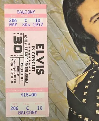 ELVIS PRESLEY   In Concert  Unused Ticket  Asheville NC May 30 1977  NM  RARE! • $149.99