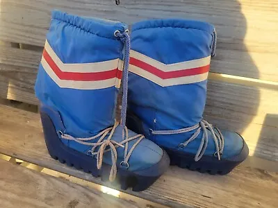 Vintage 80s Moon Boots Men’s Snow Outdoor Retro Red White Blue Size 9/10 • $67.99