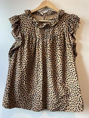 J Crew Sleeveless Tan With Black Polka Dots Ruffled Top Medium • $23.99