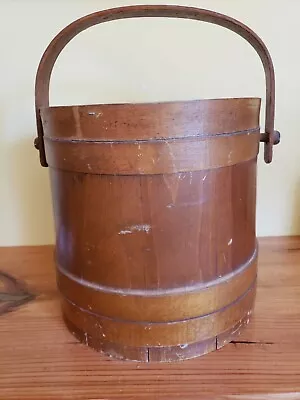 Vintage Wood Firkin Sugar Bucket Swing Handle & Lid Rustic Farmhouse Decor • $69.99