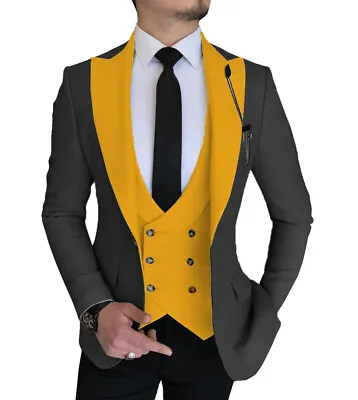 Mens 3 Piece Suit Tuxedo Peak Groomsman Retro Blazer+Vest+Pants Size 42r 44r 46r • $77.39