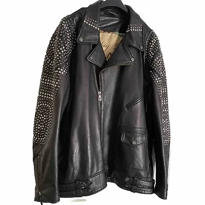 Men’s Al Wissam Studded Leather Motorcycle Jacket Sz 4xl. Black • $350