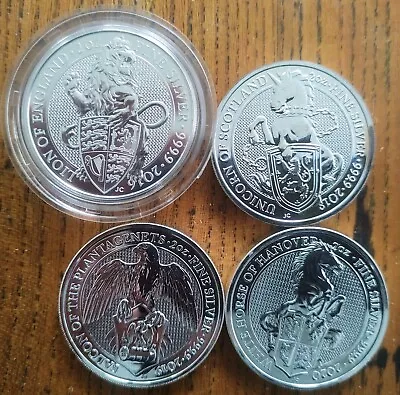 Queens Beasts Pure Fine 999 Silver Coins 2oz X 4 Lion Unicorn Falcon Horse 8oz • £216