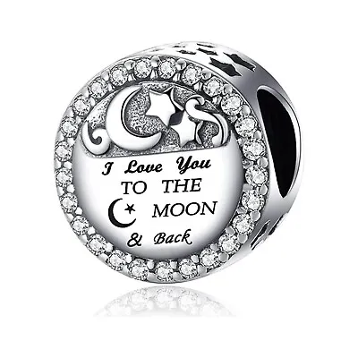 925 Sterling Silver I Love You To The Moon And Back Charm Bracelet Birthday Gift • £8.65