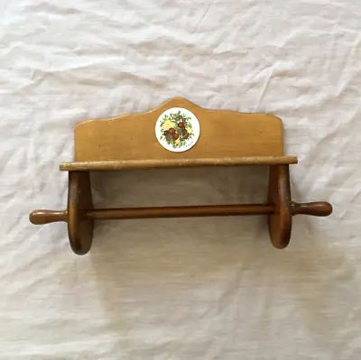 Vintage Solid Wood Spice Rack Wall Shelf With Towel Bar - Nice!! • $17.99