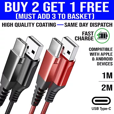 Heavy Duty USB Type C Charging Cable Braided Fast Phone Charger Long Lead 1m 2m • £2.99