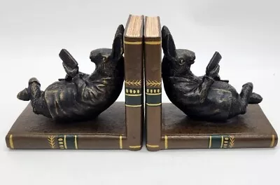 Metal Rabbits Reading Book Bookends Anthropomorphic Del Mar Designs $180 • $47.99