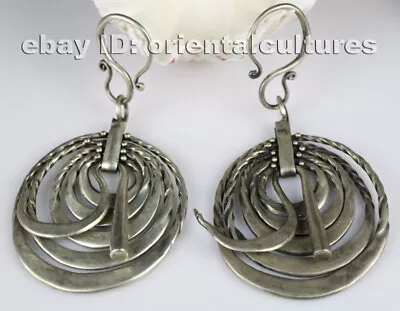 Tribal Exotic Chinese Handmade Miao Silver Earring 233g  • $88