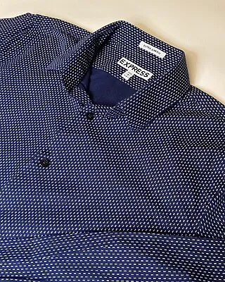 $18.95 • Buy Express Men's Dress Shirt Size Large Dark Blue Dotted Fitted Long Sleeve L NWOT