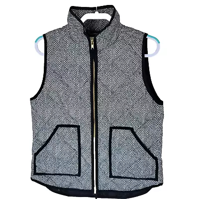 J Crew Quilted Down Puffer Vest Size Med Black Cream Women's Full Zip • $33.97