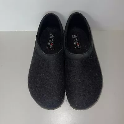 HAFLINGER Unisex GZL Leather Trim Grizzly Arch Support Wool Clogs Black Size 42 • $40