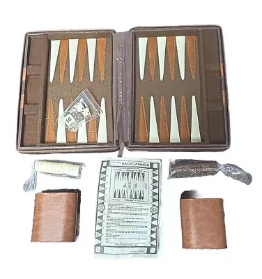 VTG Travel Backgammon Set In Dark Brown Faux Leather Case 9x7   Board Game  NEW • $15.49