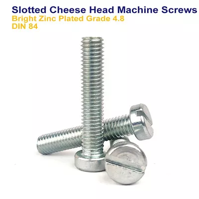 M4 M5 M6 Slotted Cheese Head Machine Screws Bright Zinc Plated 4.8 - Din 84 • £2.89