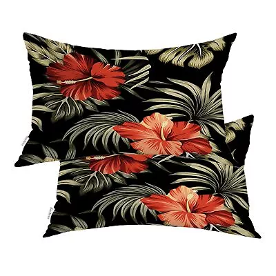 Tropical Vintage Pillow Covers Tropical Vintage Red Hibiscus Floral Green Pa... • $32.69