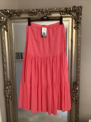 Bnwt M&s Pink Tiered Cotton Maxi Skirt Size 14 Summer Beachwear • £14.99