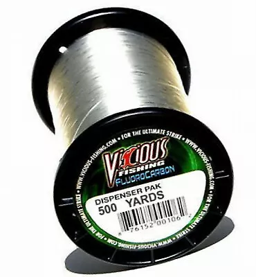 Vicious Fluorocarbon Fishing Line Clear Sizes 4 6 8 10 12 15 17 Lb  500 Yd • $29.98