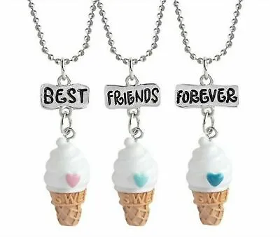 Girl Children BFF 3 Best Friends Forever Ice Creams Pendant Necklace Gift Her • $12.50