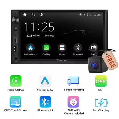 Backup Camera + 7  QLED Double Din Car Stereo CarPlay Android Auto Radio DPS GPS • $132.36