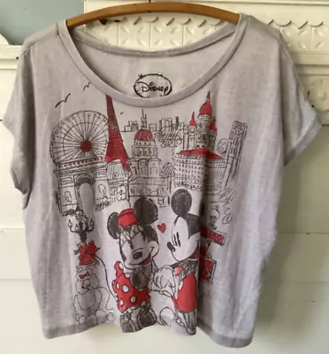 Disney Minnie And Mickey Mouse In Paris Medium Gray Crop Top NWT • $19.50